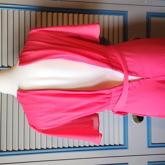 DKNY Pink Wrap Style Dress with Flowy Sleeves - Picture 10 of 12